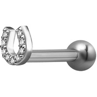 Surgical Steel Internally Threaded Jewelled Horseshoe Micro Barbell : 1.2mm (16ga) x 6mm Clear Crystal