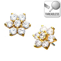 Threadless 14ct Yellow Gold Prong Set Gem Flower