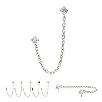 Titanium Threadless Double Prong Set Gem Top with Rolo Chain Dangle