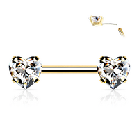 Threadless Heart Gem Prong Set Gold Plated Decorative Nipple Bar