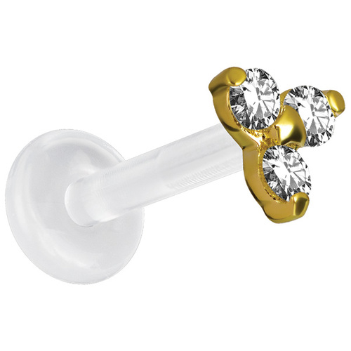 18ct Gold Jewelled Trinity Bioplast Labret