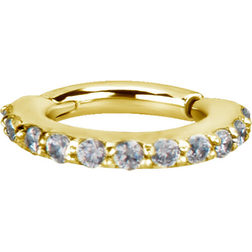 Bright Gold Jewelled Hinged Conch Ring : 1.2mm (16ga) x 12mm Clear Crystal