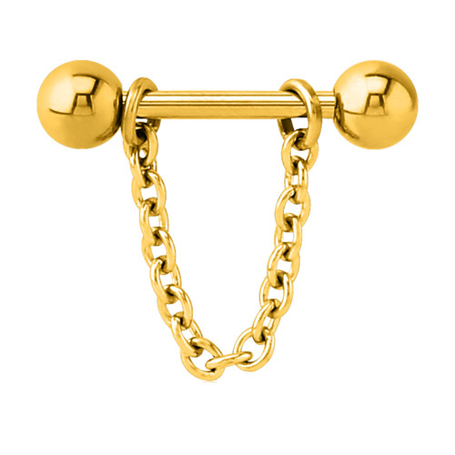 Bright Gold Chain Nipple Barbell : 1.6mm (14ga) x 12mm