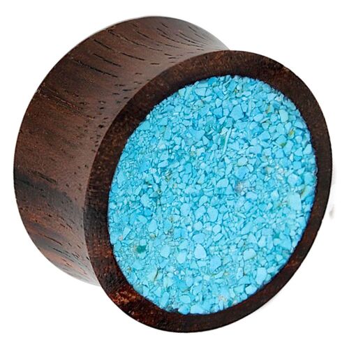 Sono Wood Plug with Crushed Synthetic Turquoise Inlay : 14mm