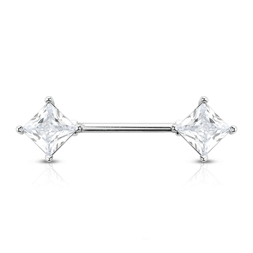 Clear Prong Set Rhombus Jewelled Silver Plated Decorative Fashion Nipple Barbell