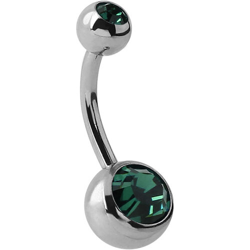 Steel Basicline® Double Jewelled Navel Bananabells : 1.6mm (14ga) x 8mm x Dark Green