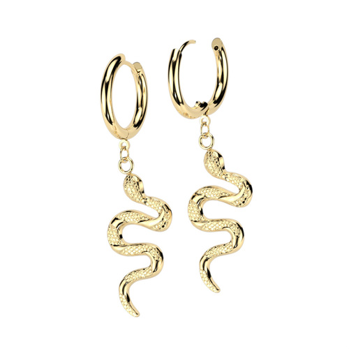 Pair of Snake Dangle 316L Stainless Steel Hoop Earrings - Gold