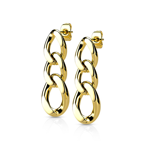 Pair of 316L Chain Link Dangle Stud Earrings - Gold