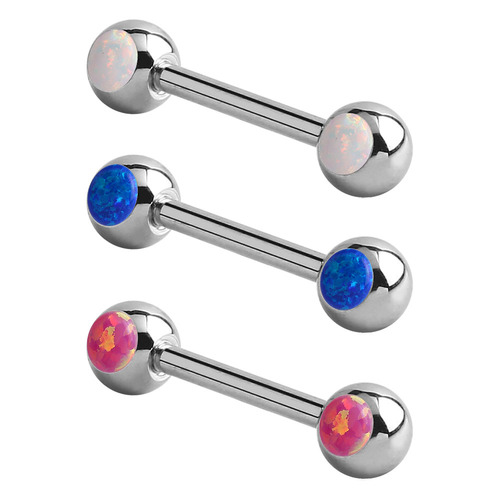 Steel Double Jewelled Opal Nipple Barbell