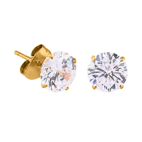 Bright Gold Prong Set Round 2.5mm Jewelled Ear Studs : Pair