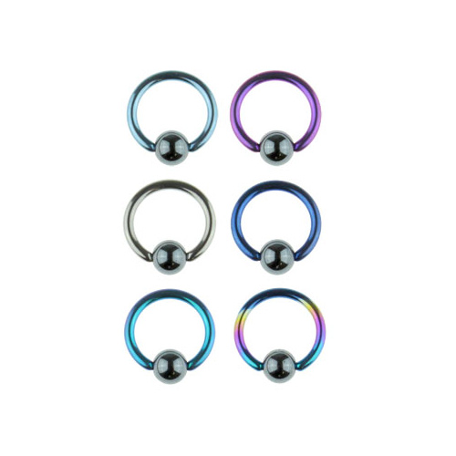 Titanium Ball Closure Ring with Hematite Ball : 1.6mm (14ga) x 12mm x Ti-Glo