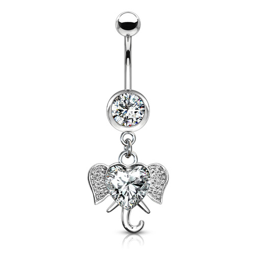 Crystal Heart Elephant Dangle Navel