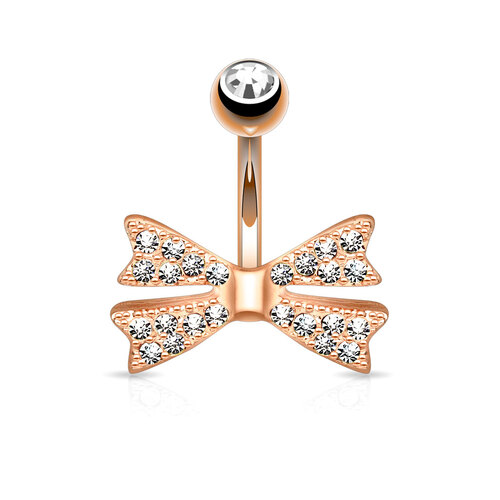 14k Rose Gold Plated Gem Paved Bow Tie Navel