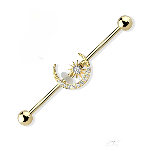 Star and Moon Industrial Barbell - Gold PVD