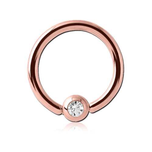 PVD Rose Gold Jewelled Ball Closure Ring : 1.2mm (16ga) x 8mm x 4mm Clear Crystal ball