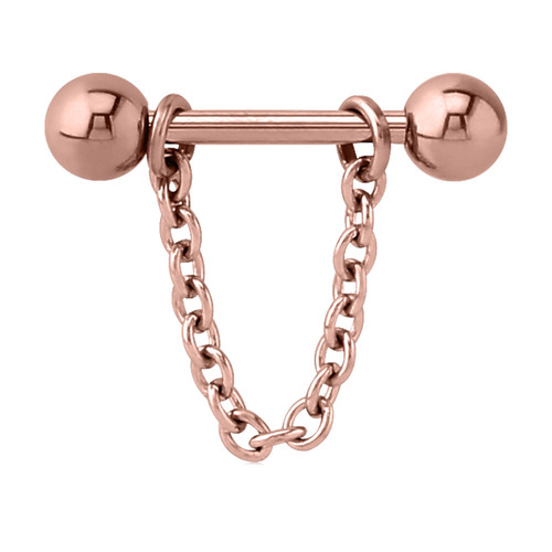 Rose Gold Chain Nipple Barbell : 1.6mm (14ga) x 12mm