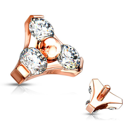 Rose Gold Trinity Prong Set Attachment for Internally Threaded Jewellery : 1.2mm thread to suit 1.6mm (14ga)