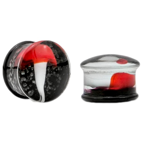 Red Mushroom Double Flared Glass Plug : 8mm