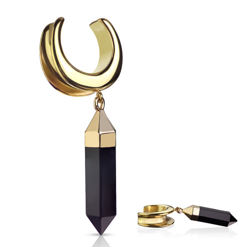 Saddle Spreader With Synthetic Onyx Dangle PVD Gold Colour