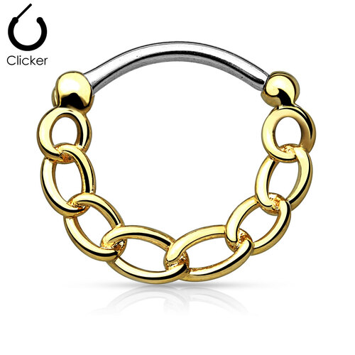 Round Septum Clicker With Linked Chain - Gold PVD