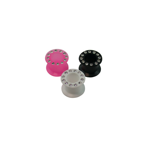 Silicone Jewelled Flesh Tunnels : 4mm x Pink