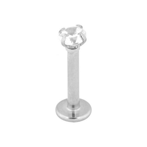 Steel Basicline® Internally Threaded Round Stone Labret : 1.2mm (16ga) x 6mm x Clear Crystal