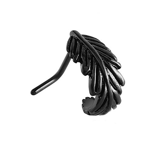 Black Steel PVD Feather Wrap Around Nose Stud : 0.8mm (20ga) x Dog Leg