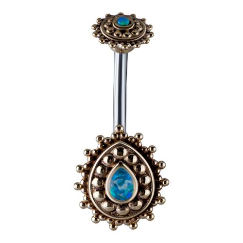 Cast Brass Beaded Blue Opal Shield Navel