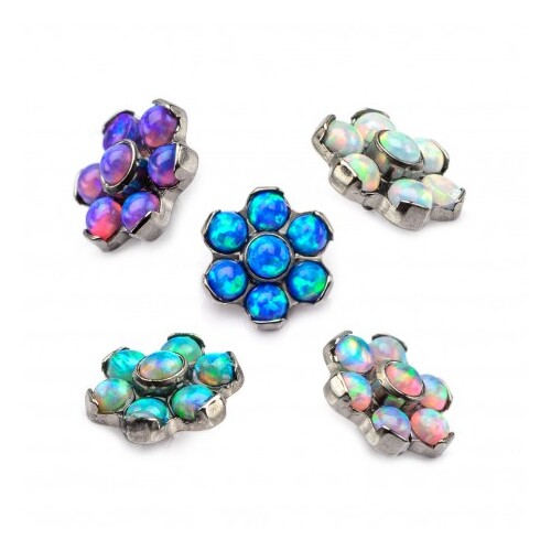 Invictus Titanium Flower Bezel Set Opal Gems : 14g x 6.60mm - Green Opal