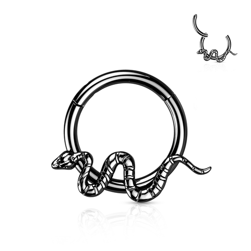 Titanium Hinged Segment Hoop Ring With Snake - Black PVD