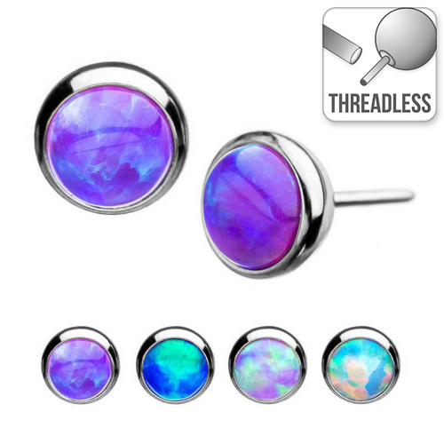 Invictus Threadless Titanium Bezel Set Synthetic Opal : 4mm Blue Opal