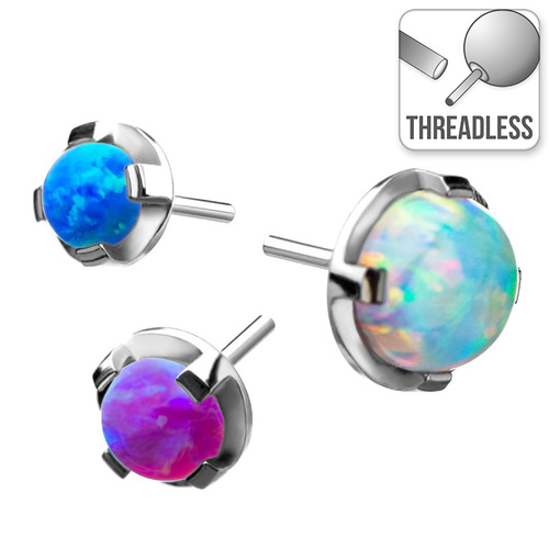 Invictus Threadless Titanium Prong Set Synthetic Opal : 2.5mm Blue Opal