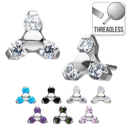 Invictus Threadless Titanium Prong Set Gem Trinity : Clear Crystal