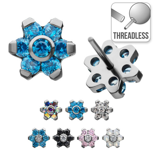 Invictus Threadless Titanium Prong Set Gem Flower : 5mm Crystal AB