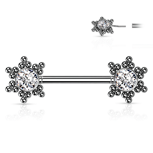 Threadless Beaded Star Jewelled Cluster Silver Plated Decorative Nipple Barbell