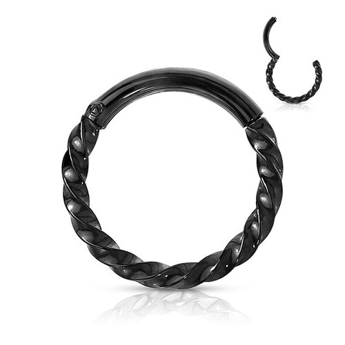Steel Twisted Hinged Segment Ring : 1.2mm (16ga) x 8mm x Black Steel