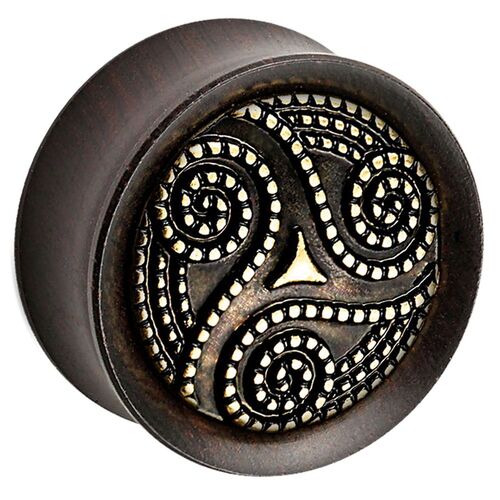 Ebony Wood Plug with Brass Dotted Swirl : 12mm