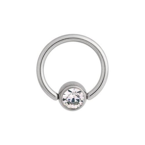 Titanium Highline® Flat Back Jewelled Ball Closure Ring : 1.2mm (16ga) x 9mm x Clear Crystal