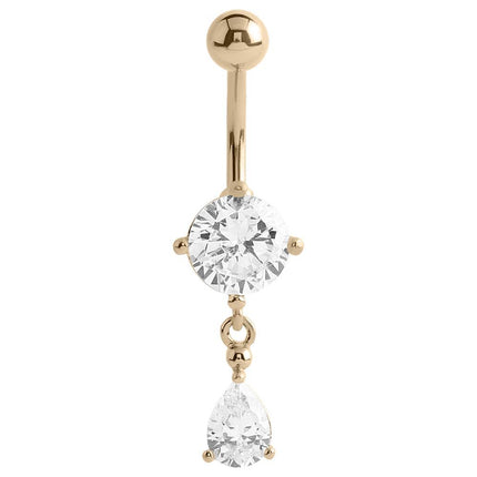 14k Yellow Gold Prong Set Teardrop Navel