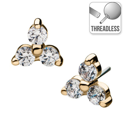 Invictus Threadless 14ct Yellow Gold Prong Set Gem Trinity