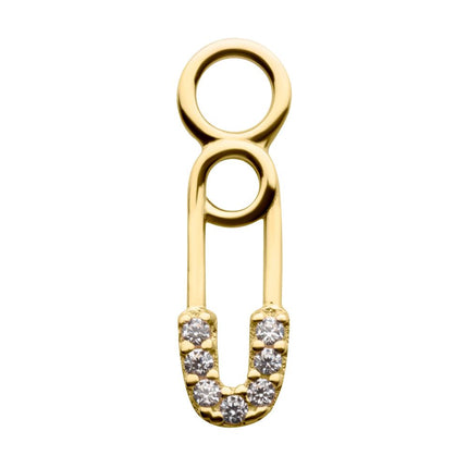Invictus 14Kt Yellow Gold Safety Pin with 3-Clear CZ Charm