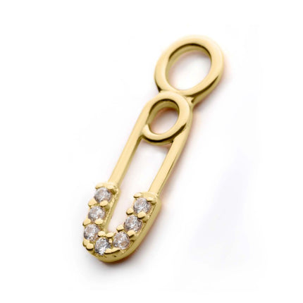 Invictus 14Kt Yellow Gold Safety Pin with 3-Clear CZ Charm