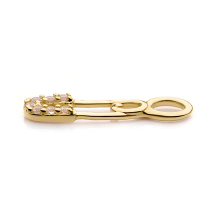 Invictus 14Kt Yellow Gold Safety Pin with 3-Clear CZ Charm