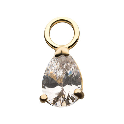 Invictus 14Kt Yellow Gold Prong Set Pear-Shaped Clear CZ Charm