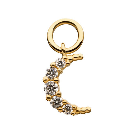 Invictus 14Kt Yellow Gold Crescent Moon with  Prong Set 5 Clear CZ Dangle Charm