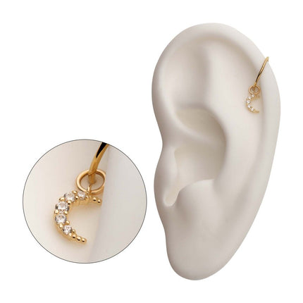 Invictus 14Kt Yellow Gold Crescent Moon with  Prong Set 5 Clear CZ Dangle Charm