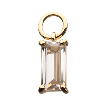 Invictus 14Kt Yellow Gold Prong Set Baguette Clear Dangle CZ Charm