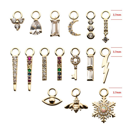 Invictus 14Kt Yellow Gold Prong Set Baguette Clear Dangle CZ Charm