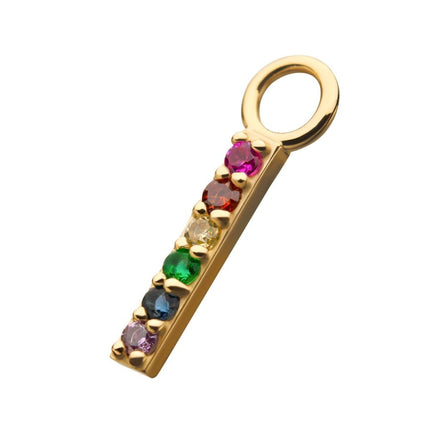 Invictus 14Kt Yellow Gold Bar with Prong Set 6 CZ Charm