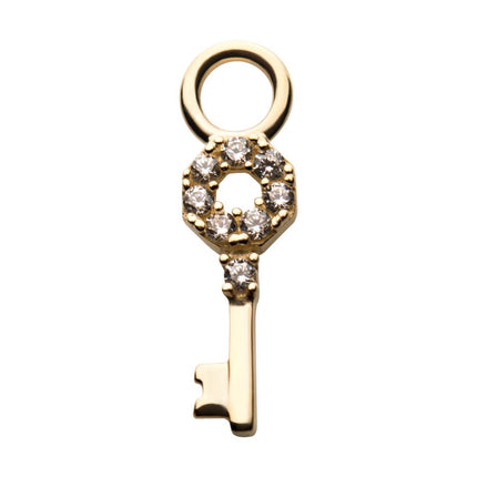 Invictus 14Kt Yellow Gold Key with Prong Set 8 Clear CZ Charm